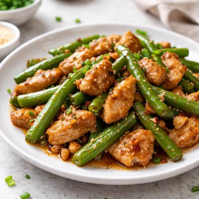 Stir-fried chicken with green beans