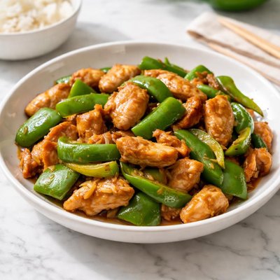 Stir-fried chicken with green bell peppers
