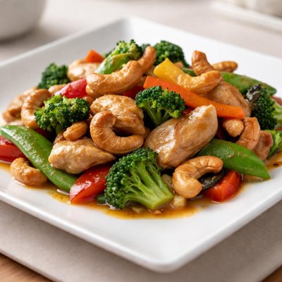 Stir-fried chicken with vegetables and cashews