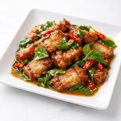 九层塔炒脆皮猪肉