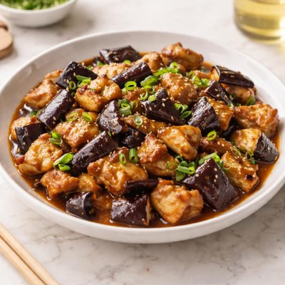 Stir-fried eggplant with chicken