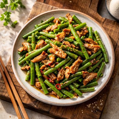 Stir-fried green beans with pork