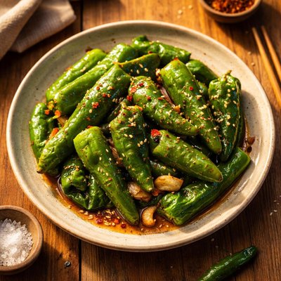 Stir-fried green peppers