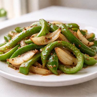 Stir-fried green peppers and onions