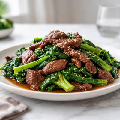 Stir-fried greens with beef