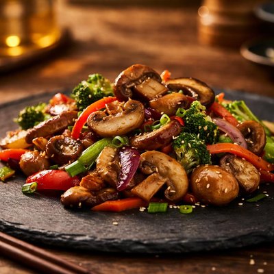 Stir-fried mushrooms with vegetables