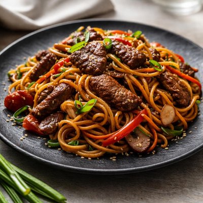 Stir-fried noodles with beef