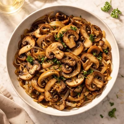 Stir-fried onions and mushrooms