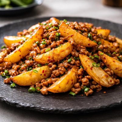 Stir-fried potatoes with ground meat