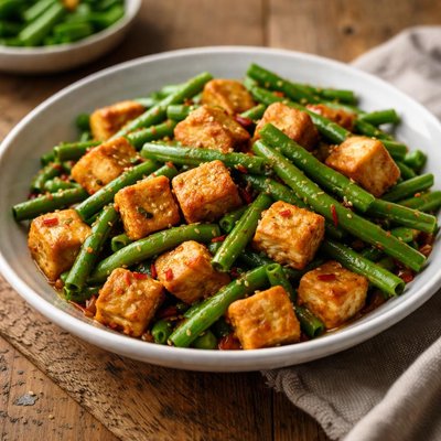 Stir-fried tofu with green beans