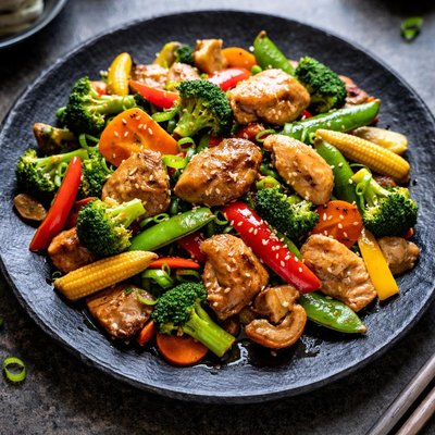 Stir-fried vegetables and chicken