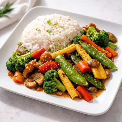 Stir-fried vegetables with rice