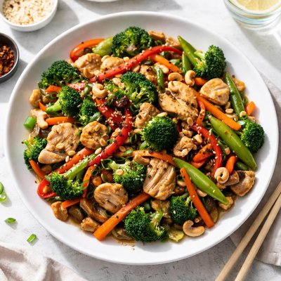 Stir-fry with vegetables and nuts
