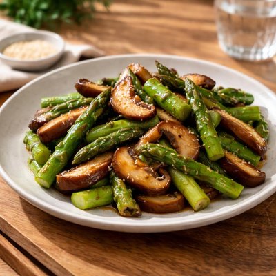 Stir fried asparagus and shitake mushrooms