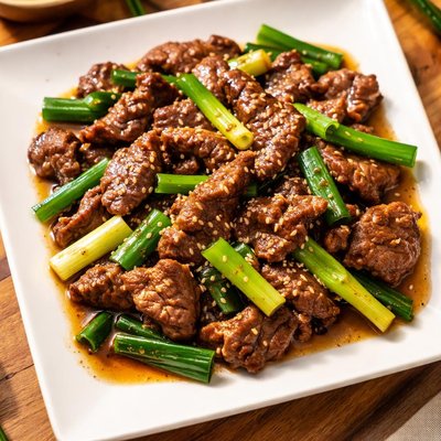 Stir fried beef and green onion