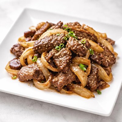 Stir fried beef with onions