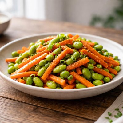Stir fried carrots and edamame