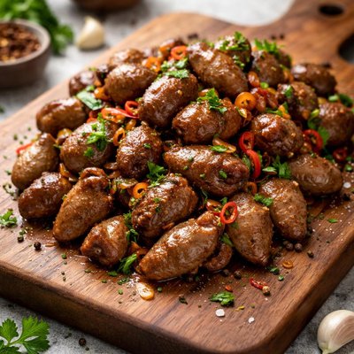 Stir fried chicken hearts