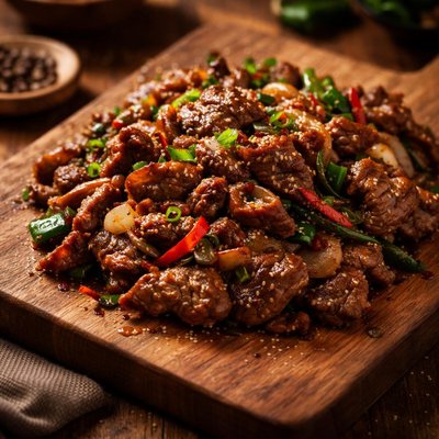 脂身のある牛肉の炒め物