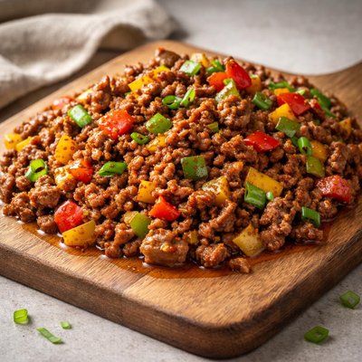 Stir fried ground beef with pepper sauce