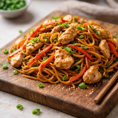Stir fried noodles with chicken