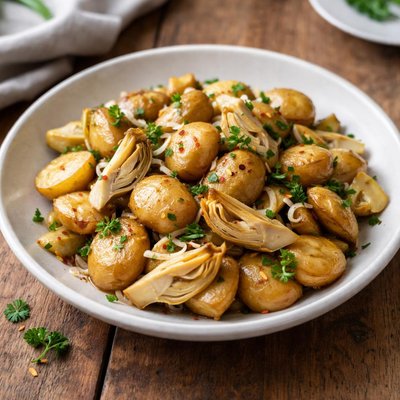 Stir fried potatoes with artichoke