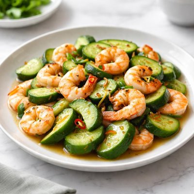 Stir fried prawn with cucumber