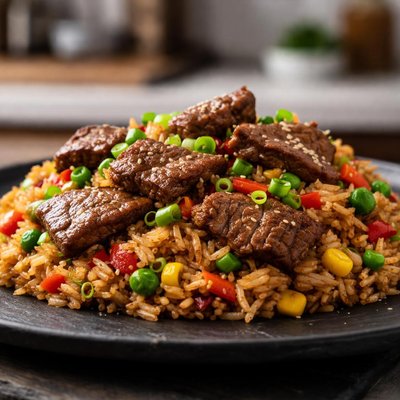 Stir fried rice with beef