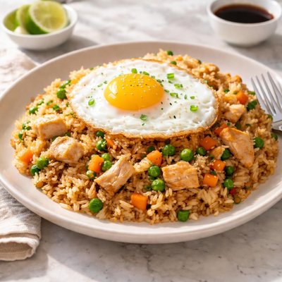 Stir fried rice with chicken and egg