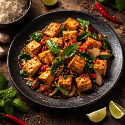 Stir fried tofu with thai basil