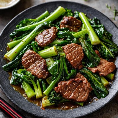 Stir fry chinese brocolli with angus beef
