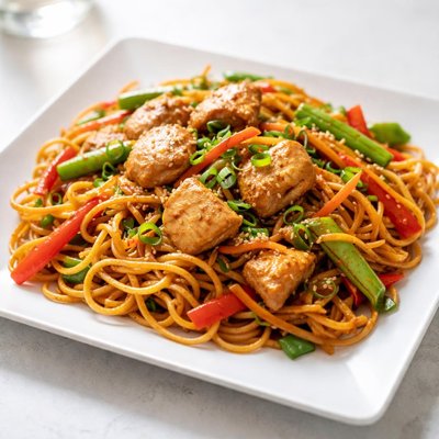 Stir fry ginger chicken with noodles