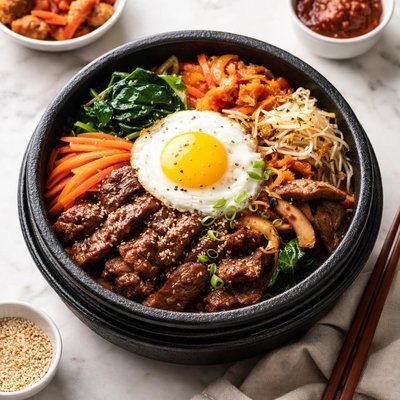 Stone pot beef bibimbap