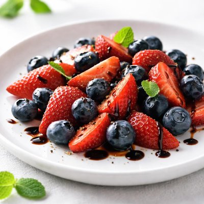 Strawberries and blueberries with balsamic glaze