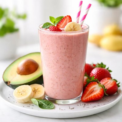 Strawberries banana avocado smoothie