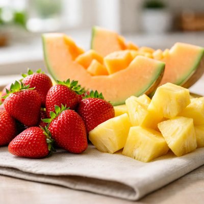 Strawberries melon and pineapple