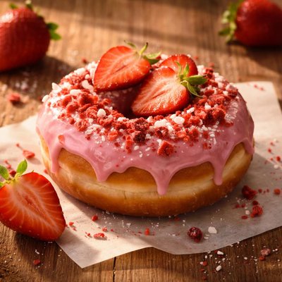 Strawberry covered donut