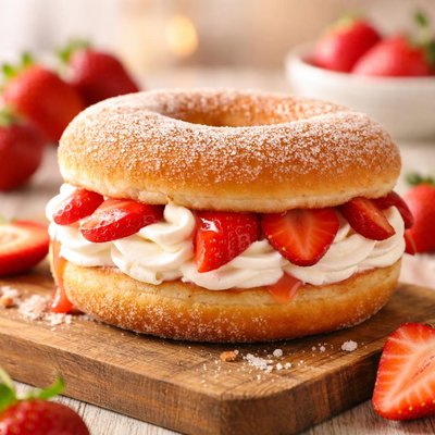 Strawberry donut with cream
