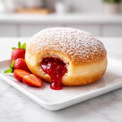 Strawberry filled doughnut