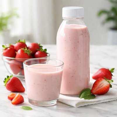 Strawberry flavoured yoghurt drink