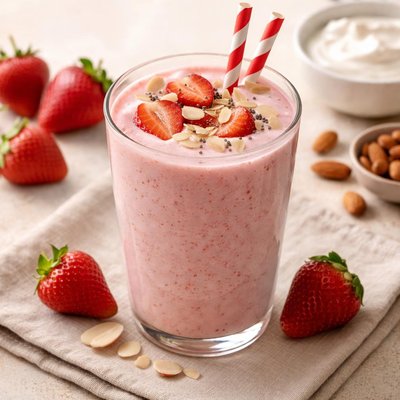 Strawberry greek yogurt almond milk smoothie