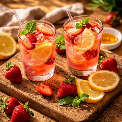 Strawberry lemon prebiotic soda