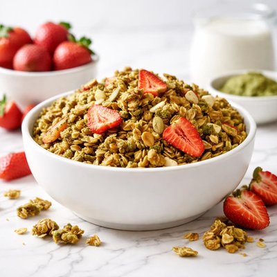 Strawberry matcha granola