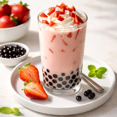 Strawberry milk tea with boba