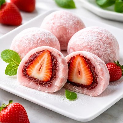Strawberry mochi balls