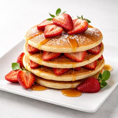 Strawberry pancakes with syrop