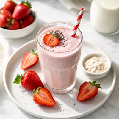 Strawberry protien shake with milk