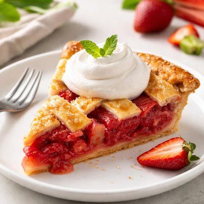 Strawberry rhubarb pie with whipped cream