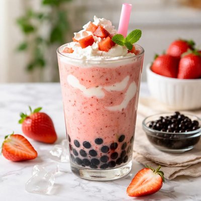 Strawberry smoothie with boba