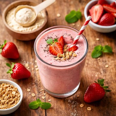 Strawberry smoothie with vanilla protein